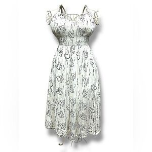 Urban Outfitters Leaf Print Midi Dress XS | Black White Botanical Elegant